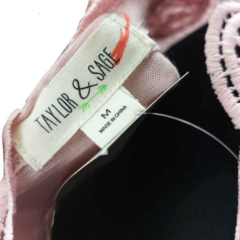 NWT Taylor & Sage Wmns M Boho Pink Tie Front Embroidered Back Top - Picture 4 of 6